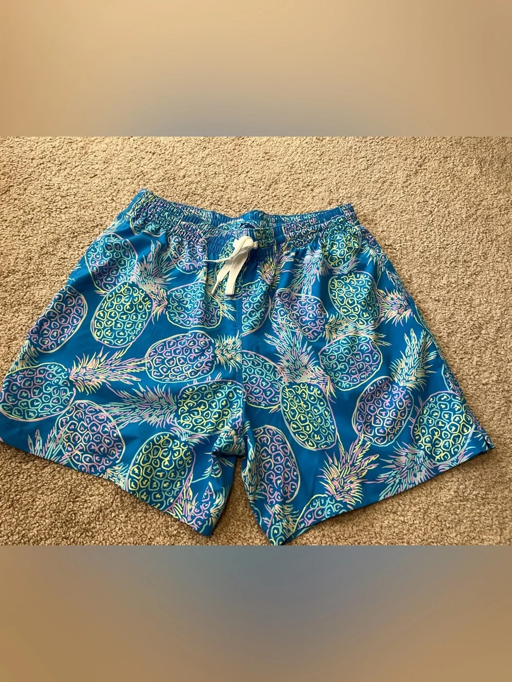 CHUBBIES Blue pineapple print swim trunks Men's 5.5” inseam Shorts Sz L Q19
